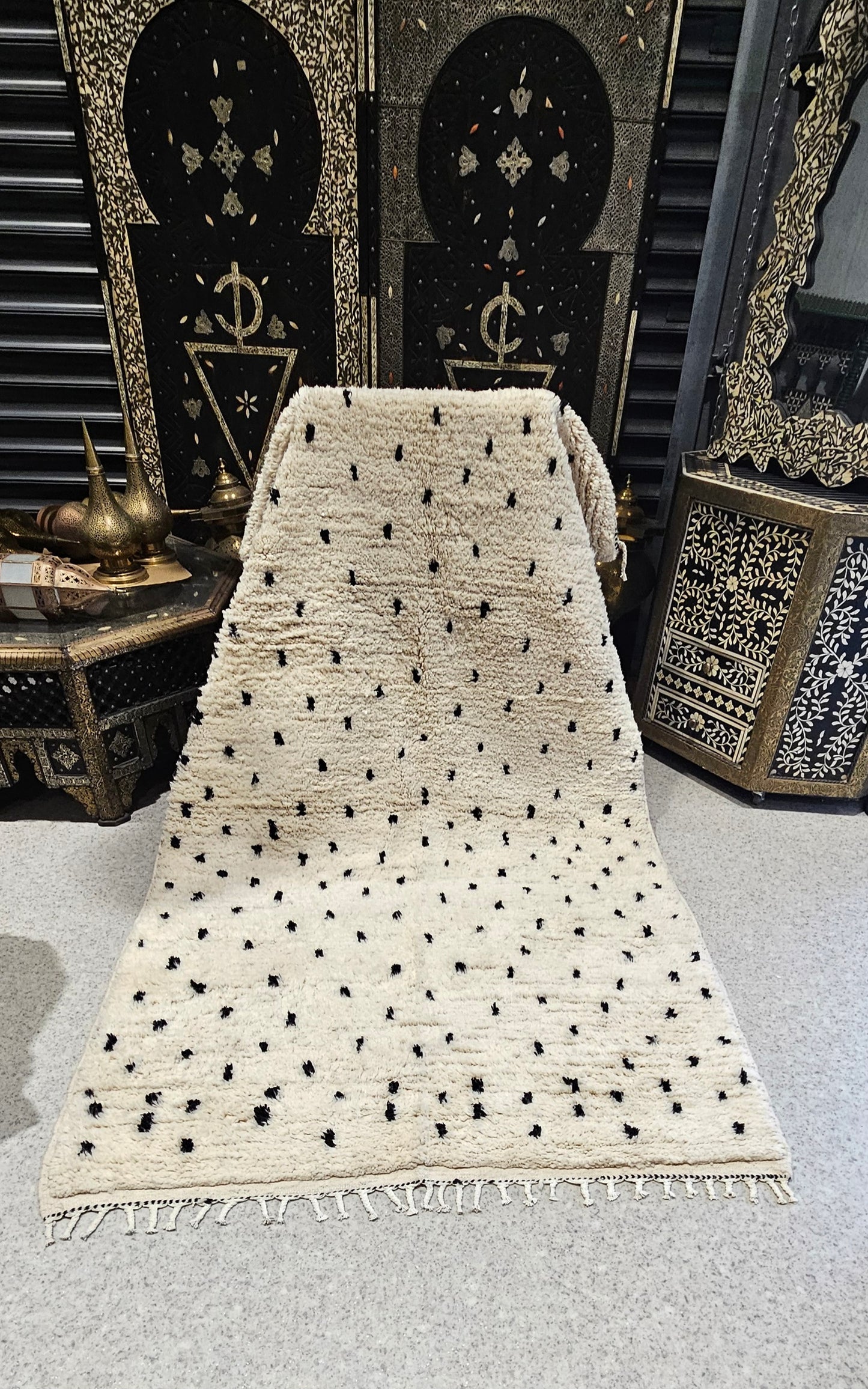 Large black and white polka dot Moroccan rug 49