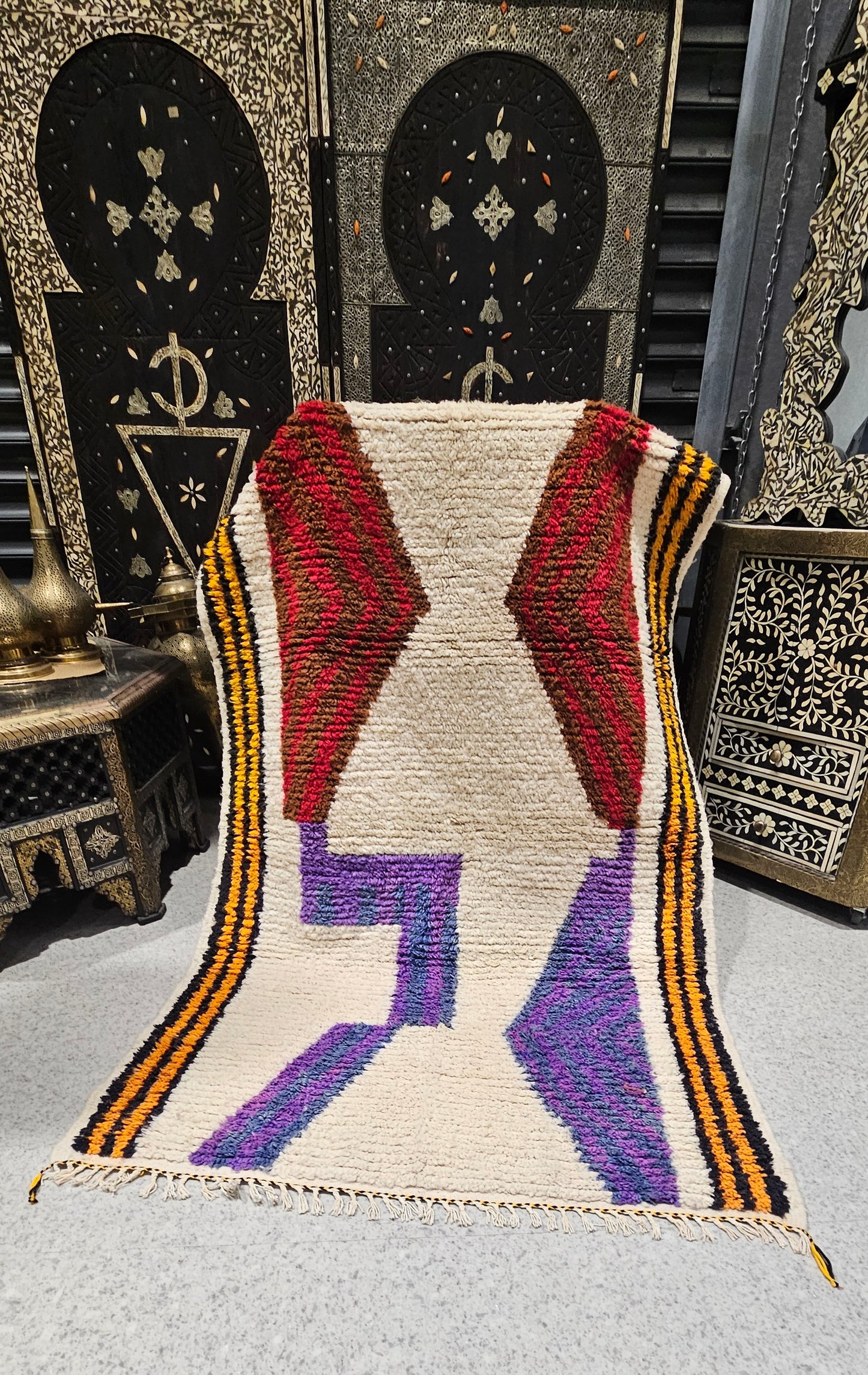Large abstract red and purple Moroccan rug 50