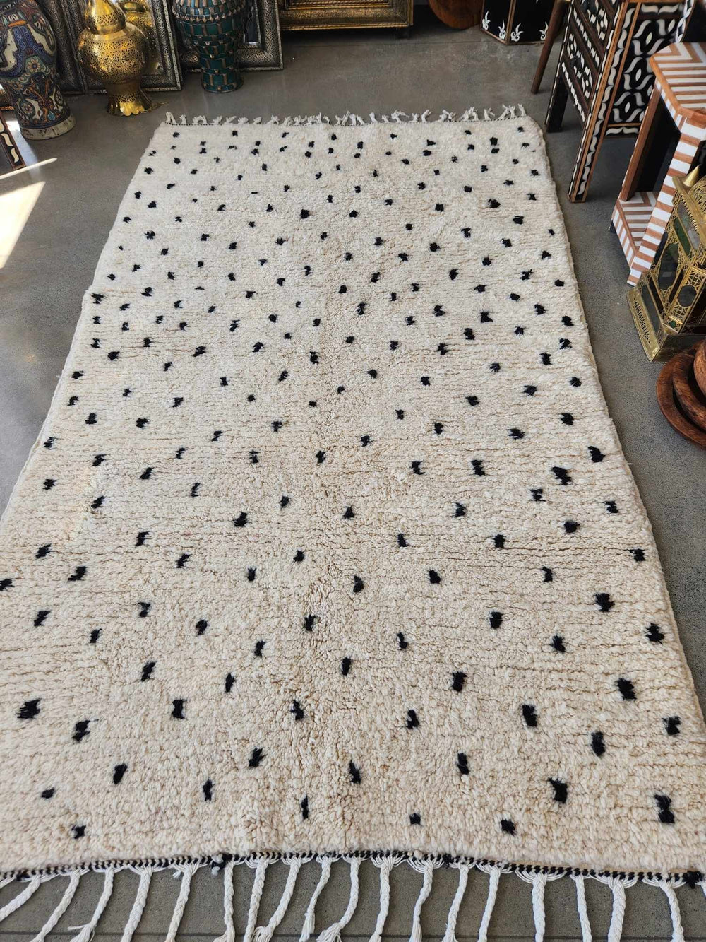 Large black and white polka dot Moroccan rug 49