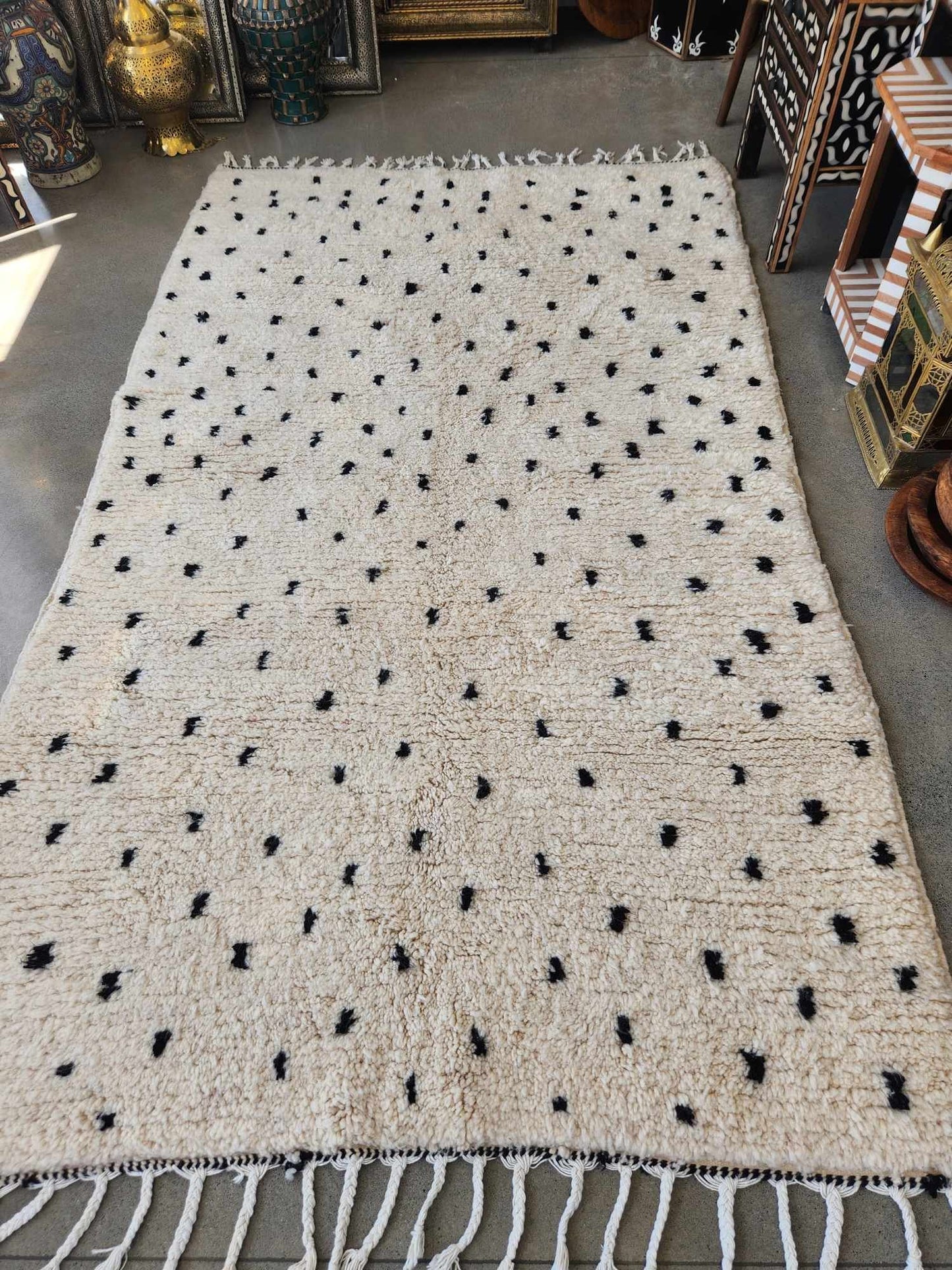 Large black and white polka dot Moroccan rug 49