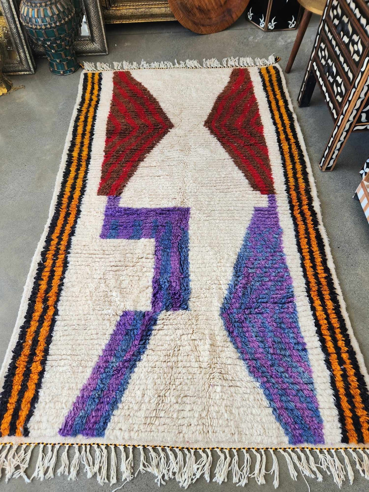 Large abstract red and purple Moroccan rug 50